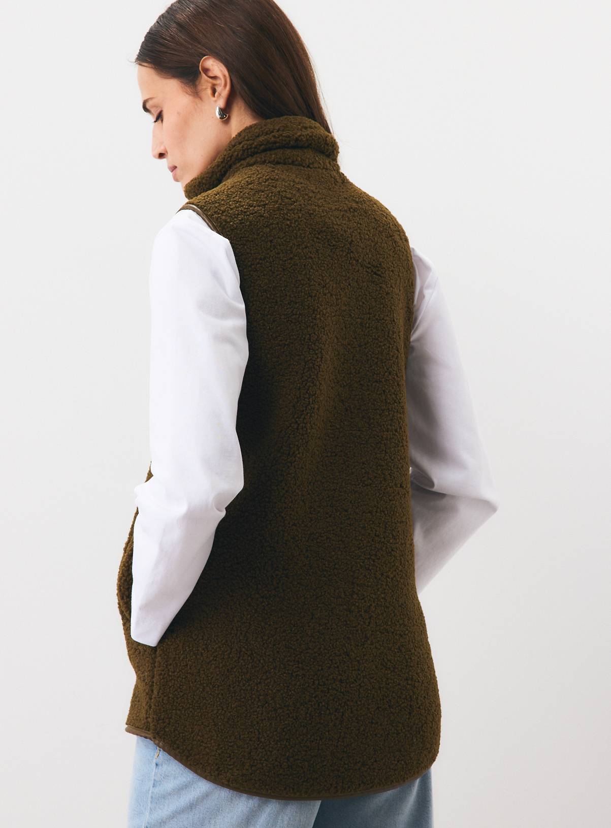 Dark Green Borg Zip Through Gilet XXL - Image 4